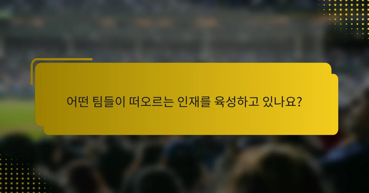 어떤 팀들이 떠오르는 인재를 육성하고 있나요?